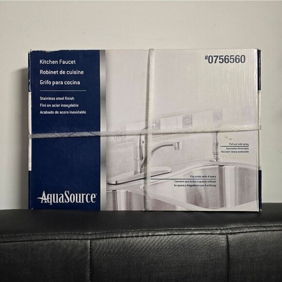 AquaSource Kitchen Faucet Stainless Steel Finish W/ Pull Out Side Spray #0756560 - Picture 1 of 7
